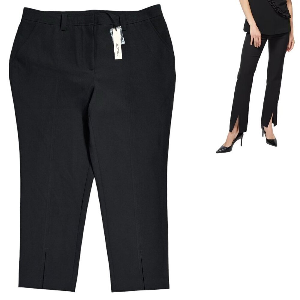 Chico's NWT Black Label Black Slim Slit Ankle Pants Capsule Preppy PETITE